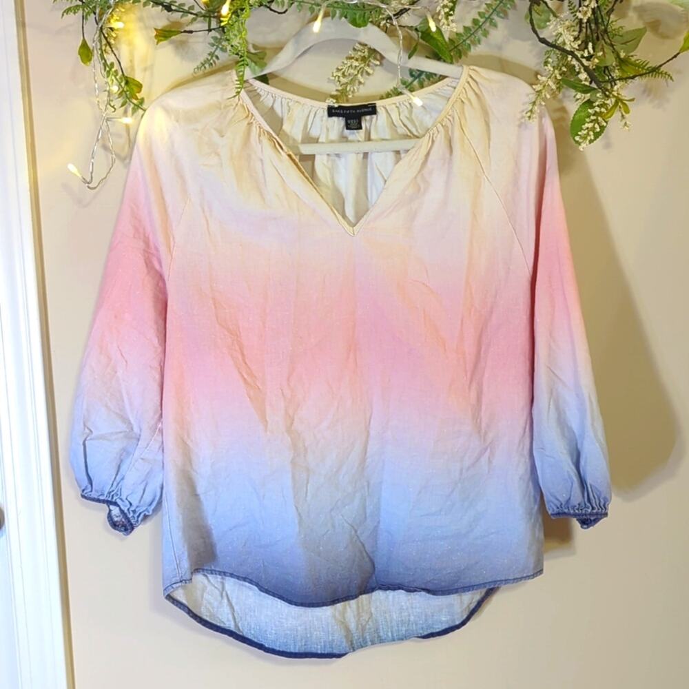 Saks fifth avenue ombre dip dye split neck blouse
